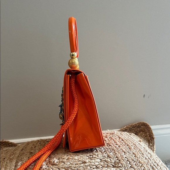 Elegant Orange Mini Bag with Peacock Accent - Picture 2 of 9